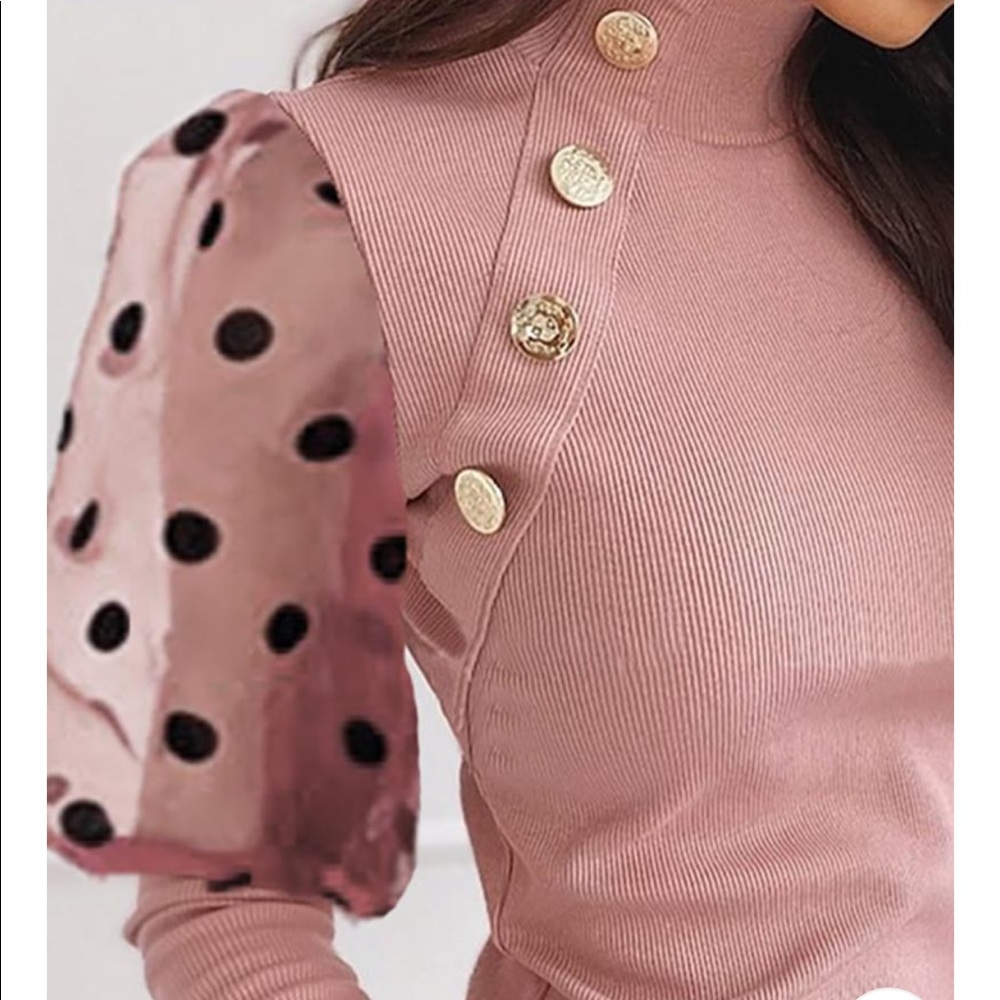 Mock neck pick sweater with puff sleeves - Picture 3 of 5